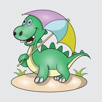 Ein Dinosaurier hält einen Regenschirm vektor