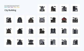 25 Stadtbaulinien gefüllter Stil-Icon-Pack vektor
