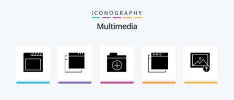 Multimedia Glyph 5 Icon Pack inklusive . Anwendungen. Hochladen. kreatives Symboldesign vektor