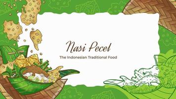 hand dragen nasi pecel de indonesiska traditionell mat bakgrund vektor
