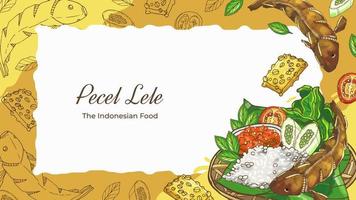 hand dragen pecel lele de indonesiska mat bakgrund vektor