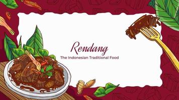 hand gezeichneter rendang der indonesische traditionelle lebensmittelhintergrund vektor