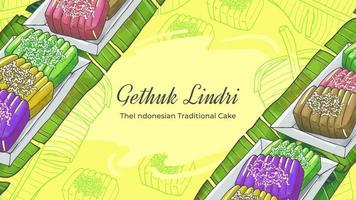 hand dragen gethuk lindri de indonesiska traditionell kaka bakgrund vektor