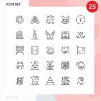 modern uppsättning av 25 rader och symboler sådan som mynt musik korg instrument gåva redigerbar vektor design element