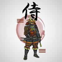 Japanischer Buchstabe-Samurai mit abstrakter Element-Vektor-Illustration vektor