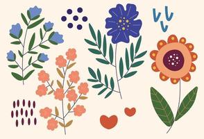 satz von elementen mit blumen, herzen. geeignet für Valentinstag, Einladungen, Liebeserklärungen. Vektor-Illustration isoliert auf weißem Hintergrund. vektor