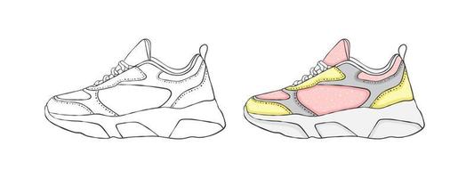 trendig sneakers. hand dragen sneakers. teckning stil bilder. vektor illustration