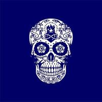mexikansk skalle vektor med mönster. gammal skola tatuering stil skalle tatuering design skiss. svart och vit illustration. mexikansk skalle illustration