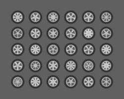 uppsättning däck och hjul. skiva hjul bil ikon vektor. vektor