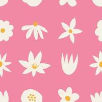 Ästhetisches, zeitgenössisches, druckbares, nahtloses Muster mit retro-groovigen Blumen. dekorativer naiver Vintage-Boho-Hintergrund im Stil der 60er, 70er Jahre im minimalistischen Stil der Mitte des Jahrhunderts für Stoff, Tapete oder Verpackung vektor