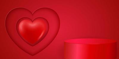 glücklicher valentinstaghintergrund mit realistischem 3d-liebesherz und podium. romantisches Hintergrunddesign. urlaubsbanner, webposter, flyer, stilvolle broschüre, grußkarte, cover. Vektorgrafik. vektor