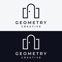 einfaches abstraktes logo-vektordesign der offenen tür, innenraum mit geometrischen formen oder monogramm. für hochbau, business.property und unternehmen. vektor