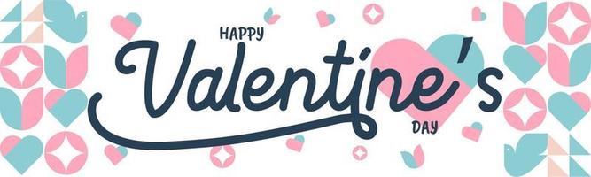 Lycklig valentines dag typografi baner design med rosa tema bakgrund. valentine design med hjärta formad ikon. februari 14:e. vektor illustration på en ljus bakgrund