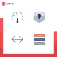 Gruppe von 4 modernen flachen Symbolen, die für Cloud-Pfeil-Multimedia eingestellt sind, schützen editierbare Vektordesign-Elemente vektor