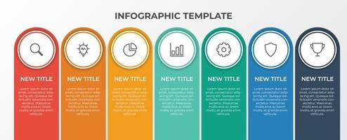 Infografik-Listenvorlagenelement mit 7 Punkten und Symbolen, zur Beschreibung oder Darstellung von Arbeitsabläufen, Aufgaben, Zeitachsen, Prozessen, Informationen zu Folienpräsentationen, Postern, Broschüren, Bannern usw. vektor
