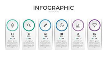 infographic element mall med 6 steg och ikoner, vektor illustration, data visualisering, kan använda sig av för arbetsflöde, tidslinje, baner, broschyr, presentation glida, etc.