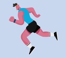 Man Sport Running, eine Vektor-Flatdesign-Illustration mit einem Mann, der in einem blauen Hemd und Shorts läuft vektor