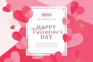 valentinstag-geschenkkarte, veranstaltungsflyer, plakat mit papiergeschnittenen herzen in rosa, vektorillustration vektor