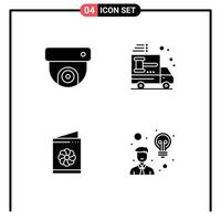 Stock Vector Icon Pack mit 4 Zeilenzeichen und Symbolen für Kamerakarten-LKW-Autoausweis editierbare Vektordesign-Elemente