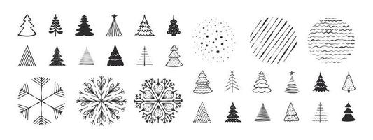 jul design element uppsättning. snöflingor hand ritade. xmas tecken. jul dekorationer. vektor ikoner