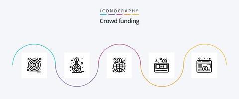 crowdfunding linje 5 ikon packa Inklusive webbläsare. sid. ekonomi. media sid. pengar vektor