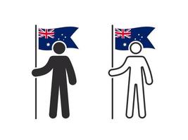 Mann mit australischer Flagge. der Mensch mit der Flagge des Landes in der Hand. Vektorbilder vektor