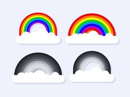 Regenbogen mit Wolken. bunter und schwarzer Regenbogen. süßer Regenbogen. mehrfarbige Regenbogenstreifen. Vektor-Illustration vektor