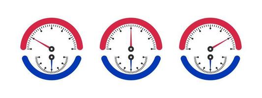 Temperatur- und Druckskala. Temperaturanzeige. Leistungsmessung Kundenzufriedenheit. Vektor-Illustration vektor