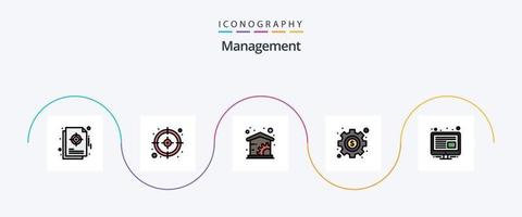 Verwaltungslinie gefülltes flaches 5-Icon-Paket einschließlich . Verwaltung. Wirtschaft. Inhalt. Geld vektor
