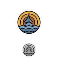 der Umrissstil des Segelschiff-Logo-Designs vektor