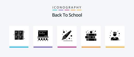 Back to School Glyph 5 Icon Pack inklusive Abschluss. Bildung. zurück zur Schule. Apfel. Bildung. kreatives Symboldesign vektor