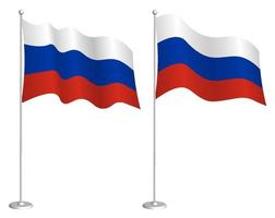 flagga av Ryssland, ryska federation på flaggstång vinka i vind. Semester design element. kontrollstation för Karta symboler. isolerat vektor på vit bakgrund