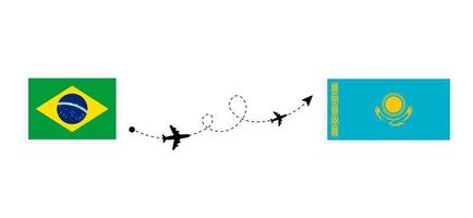 Flug und Reise von Brasilien nach Kasachstan mit dem Reisekonzept des Passagierflugzeugs vektor