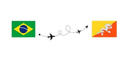 Flug und Reise von Brasilien nach Bhutan mit dem Reisekonzept des Passagierflugzeugs vektor