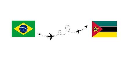 Flug und Reise von Brasilien nach Mosambik mit dem Reisekonzept des Passagierflugzeugs vektor