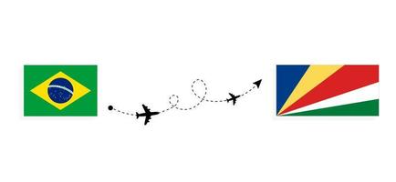 flug und reise von brasilien auf die seychellen mit dem reisekonzept des passagierflugzeugs vektor