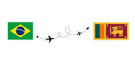 Flug und Reise von Brasilien nach Sri Lanka mit dem Reisekonzept für Passagierflugzeuge vektor