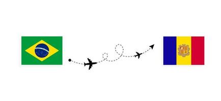 flug und reise von brasilien nach andorra mit dem reisekonzept des passagierflugzeugs vektor