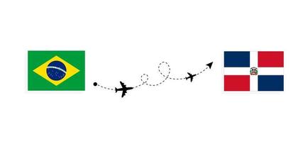 flyg och resa från Brasilien till Dominikanska republik förbi passagerare flygplan resa begrepp vektor