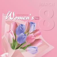 8 Mars internationell kvinnors dag kort med realistisk tulpaner vektor