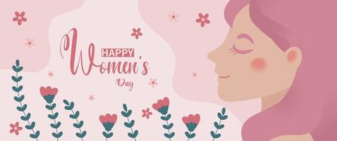 Happy Women's Day Banner in rosa Farbe mit weiblichem Profilbild vektor