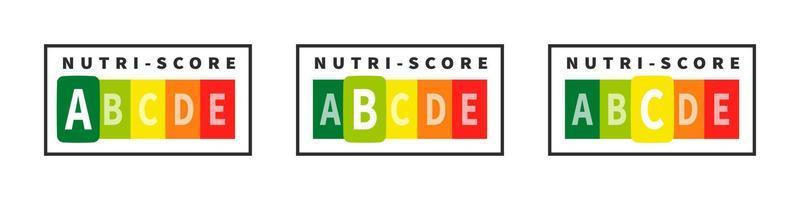 Ernährungsindikator für das Gesundheitswesen. Nutri-Score-Symbole. Nutri-Score-Aufkleber. Vektor-Illustration vektor