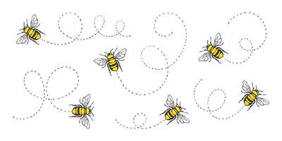Biene fliegt. gemalte Bienen. Biene fliegt auf einer gepunkteten Route. Vektor-Illustration vektor