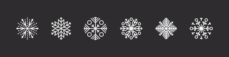 snöflingor ikon uppsättning. vit snöflingor på en mörk bakgrund. xmas tecken. skön snöflingor tecken. vektor illustration