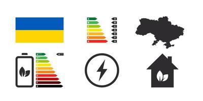 Energieeffizienzabzeichen der Ukraine. Symbole für die Energieeffizienz. Energiebewertungsdiagramm. Vektor-Illustration vektor
