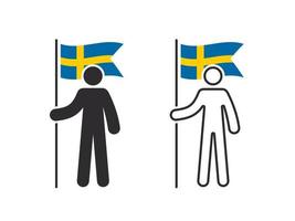 Mann mit schwedischer Flagge. der Mensch mit der Flagge des Landes in der Hand. Vektorbilder vektor
