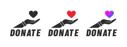 välgörenhet ikoner. hjärta i hand ikoner. donation ikon. donera, ger pengar och kärlek. vektor illustration