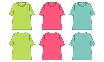 kurzarm t-shirt technische skizze modevorlage für frauen vektor