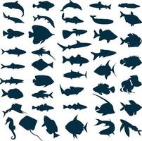 silhuetter av hav och sjö fiskar. en vektor illustration