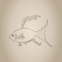 guld små fisk dragen förbi en hand. en vektor illustration